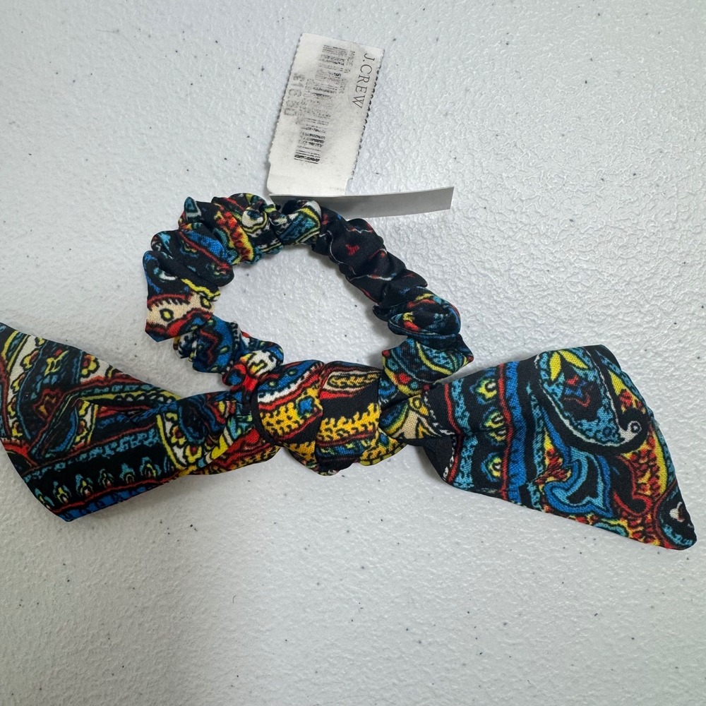 NWT J. Crew Classic Paisley Hair Tie Scarf Black Colorful OLDSTOCK RARE Holiday
